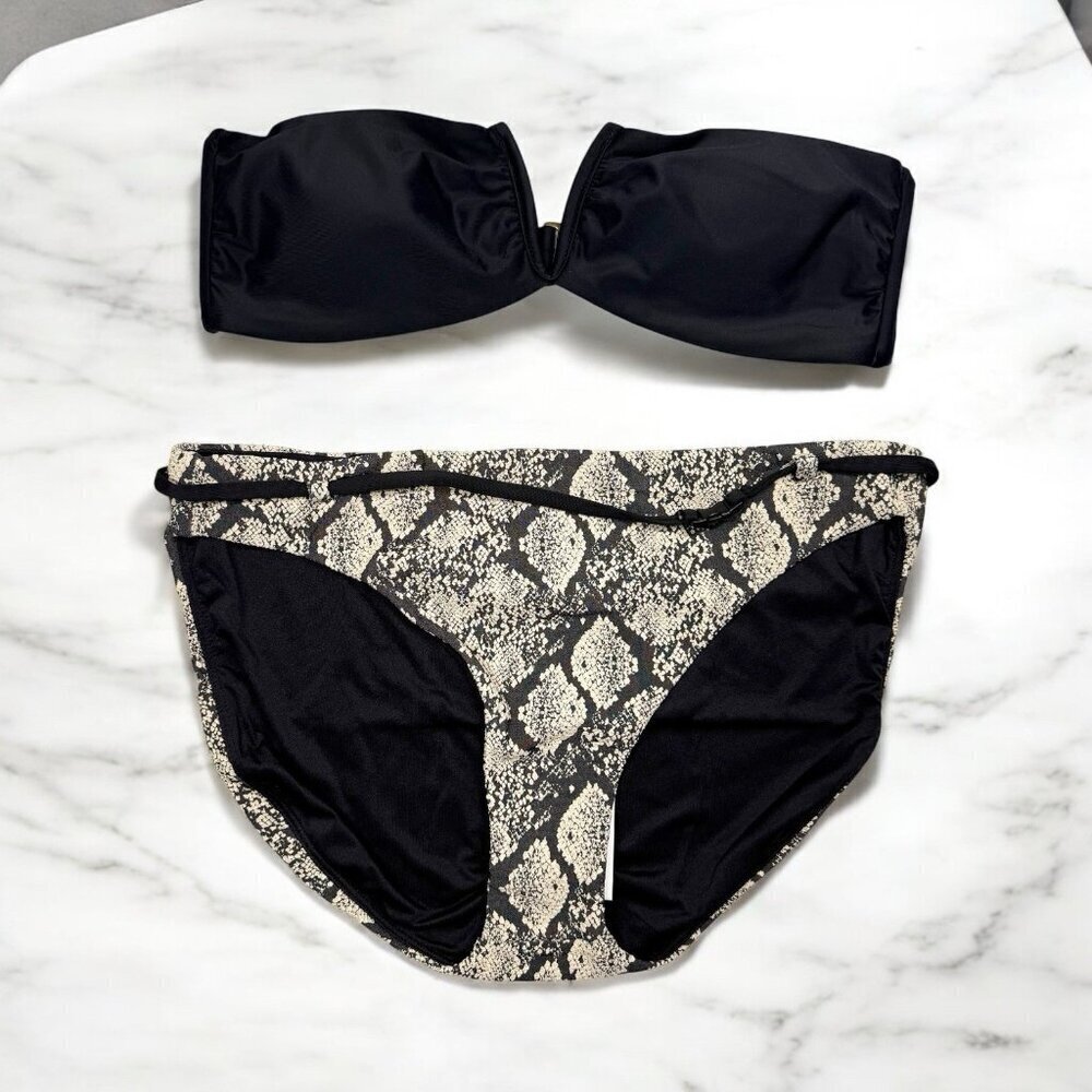 Andie Swim Riviera Bikini Snake Animal Print Belted Swimwear Stretch Size L